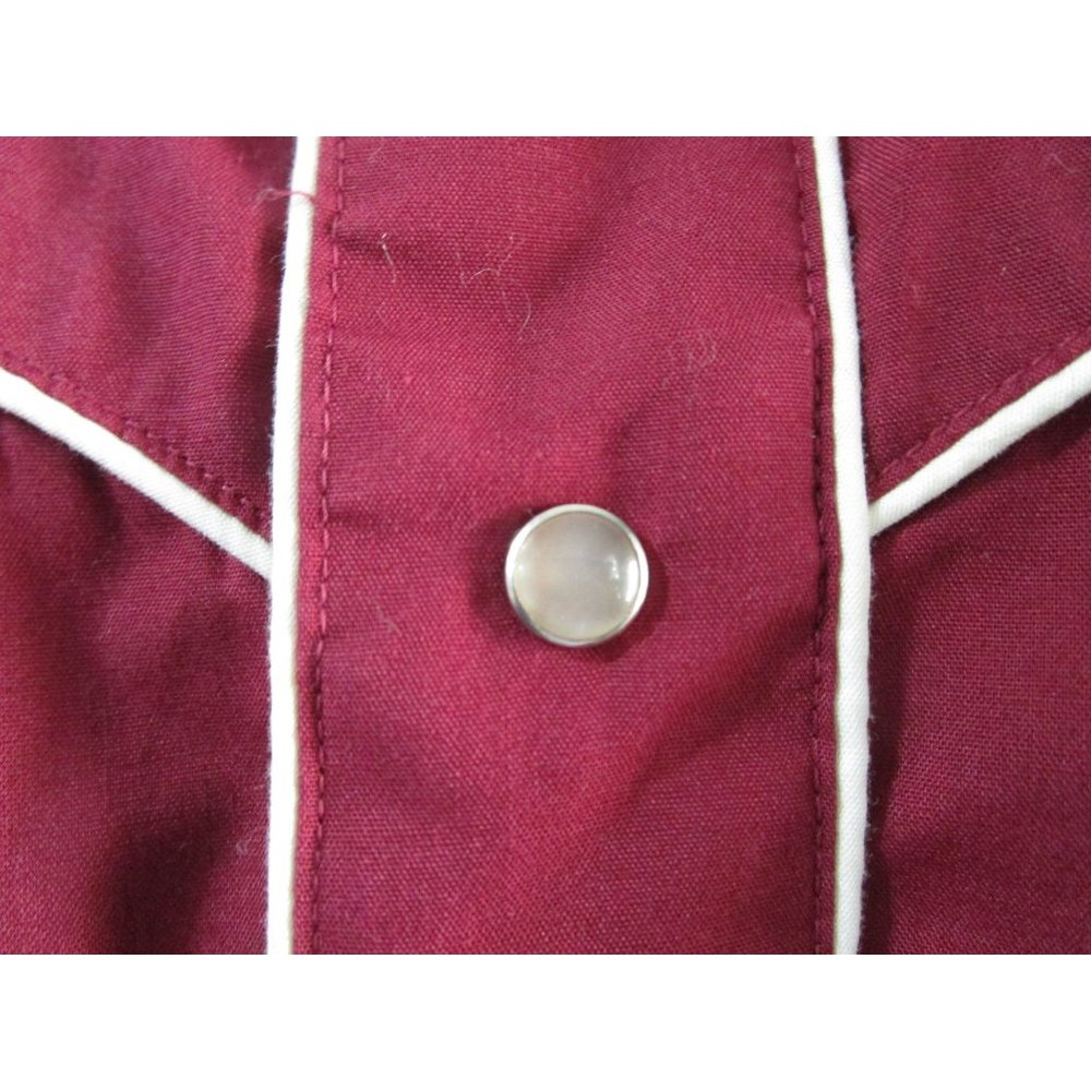 Vintage 70s Levis Pearl Snap Womans S Western Cowboy Rodeo Shirt Maroon White - Picture 9 of 16